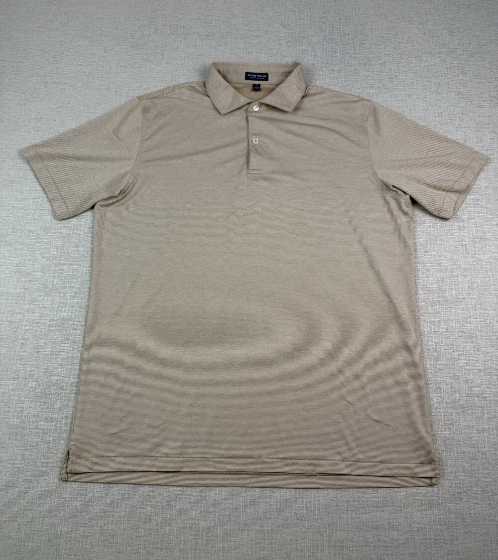 Peter Millar Crown Crafted Golf Polo Men’s XL Tan White Stripe Stretch